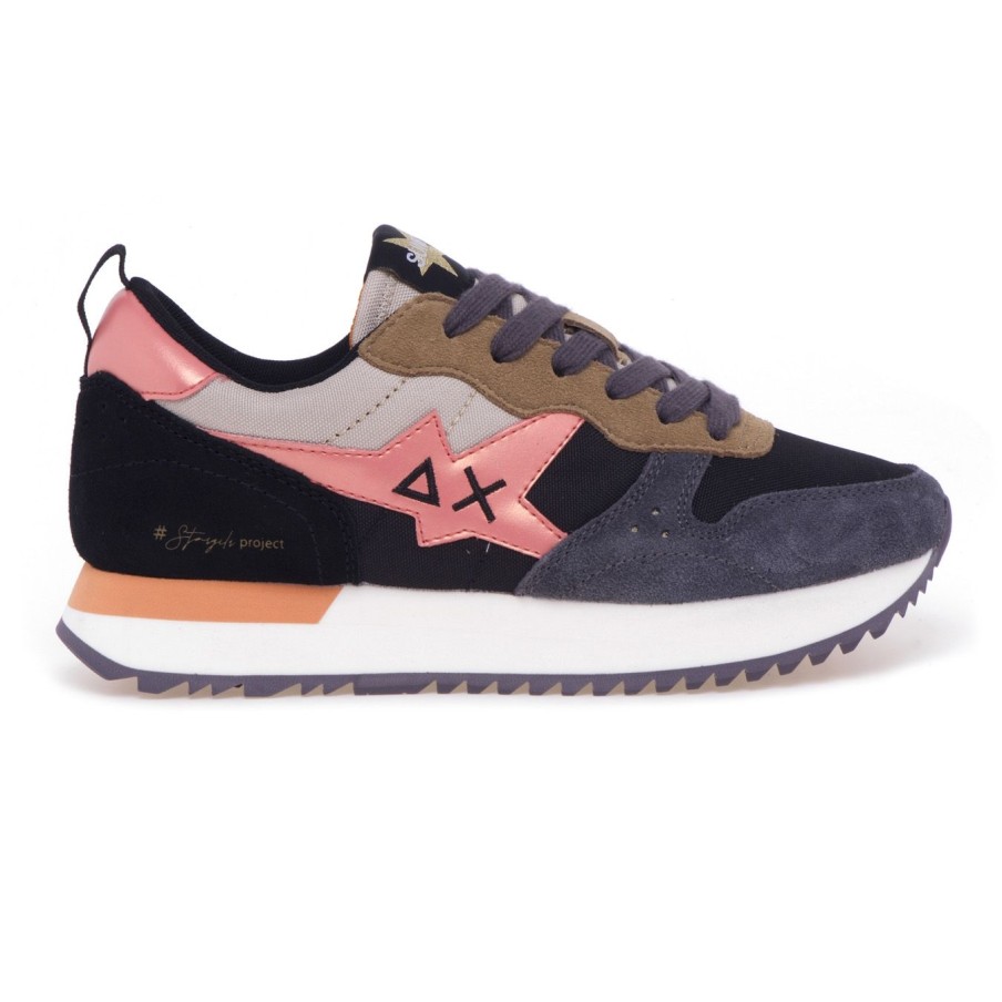 Donna Sun 68 Sneakers | Sneaker Sun68 Stargirl Multicolor In Camoscio E Tessuto Nero - Beige