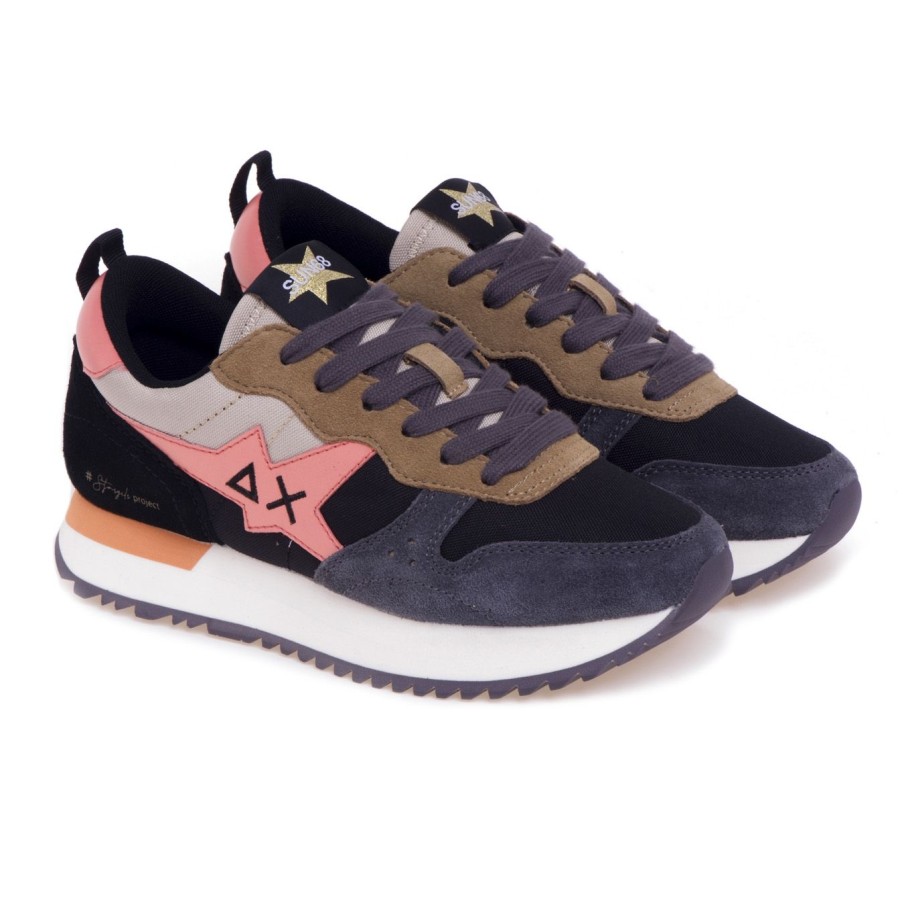 Donna Sun 68 Sneakers | Sneaker Sun68 Stargirl Multicolor In Camoscio E Tessuto Nero - Beige