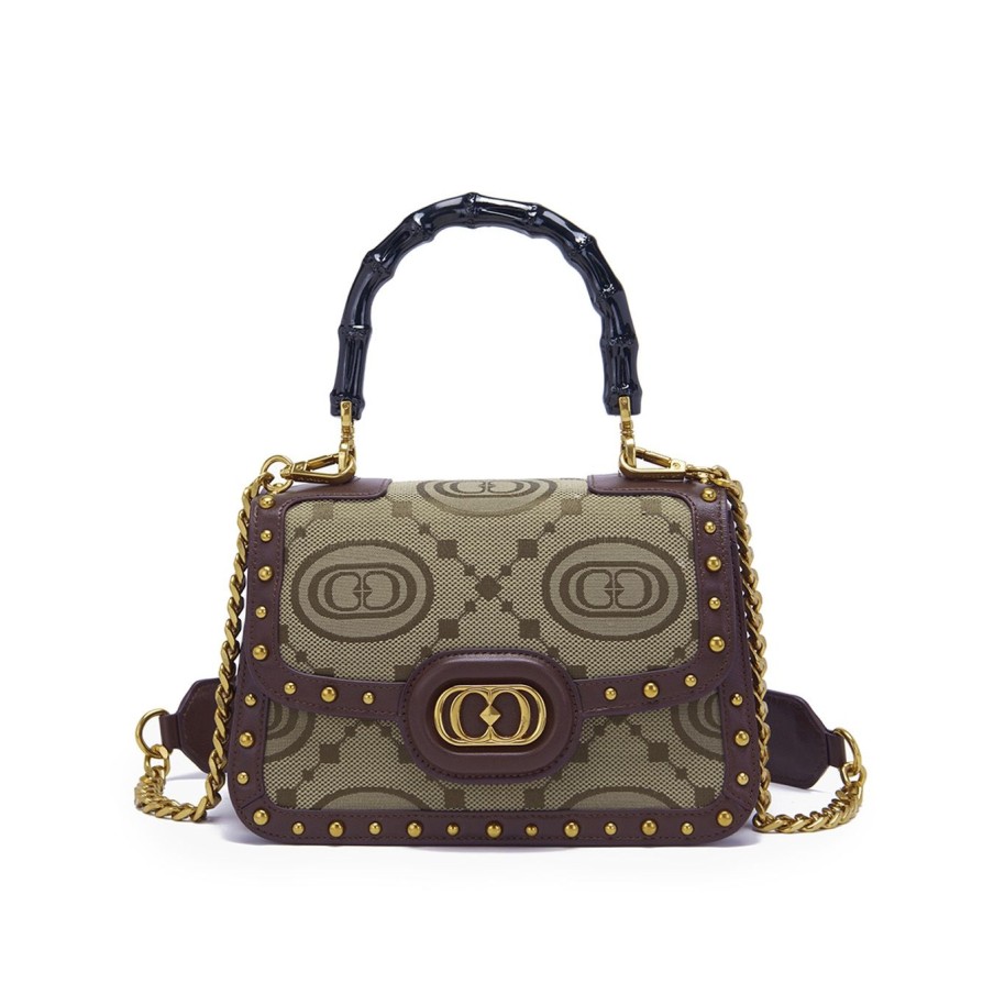 Donna La Carrie Borse | Borsa A Mano La Carrie In Tessuto Monogram E Pellebeige - Dark Brown