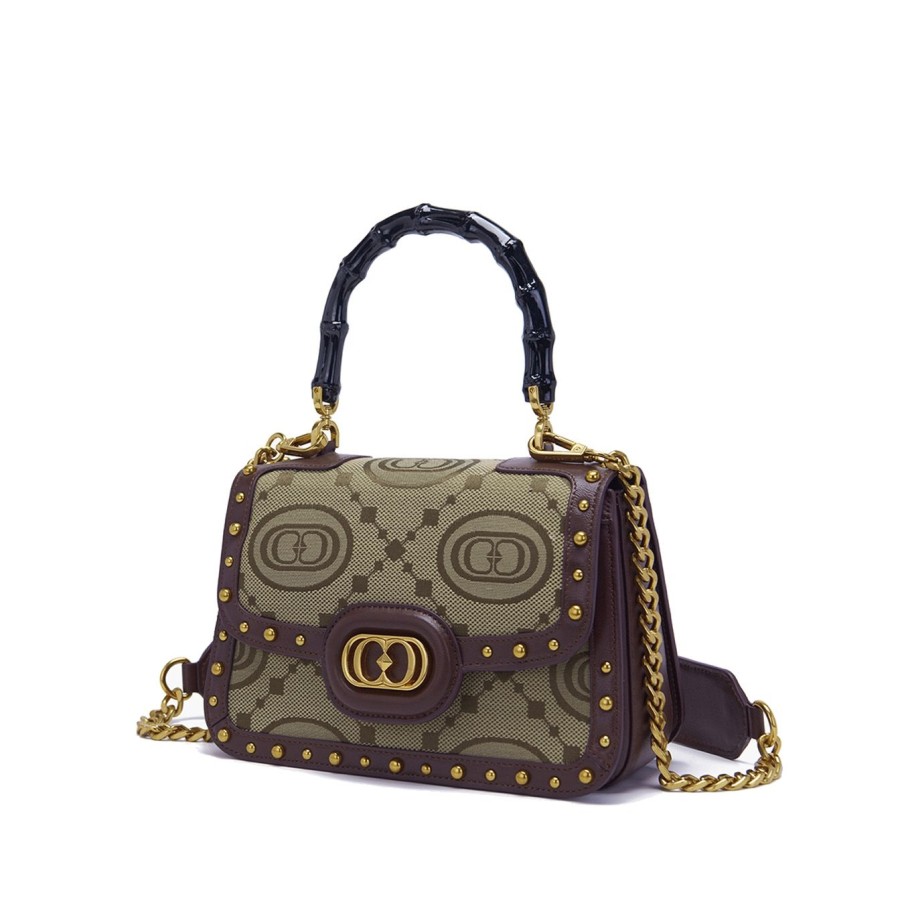 Donna La Carrie Borse | Borsa A Mano La Carrie In Tessuto Monogram E Pellebeige - Dark Brown