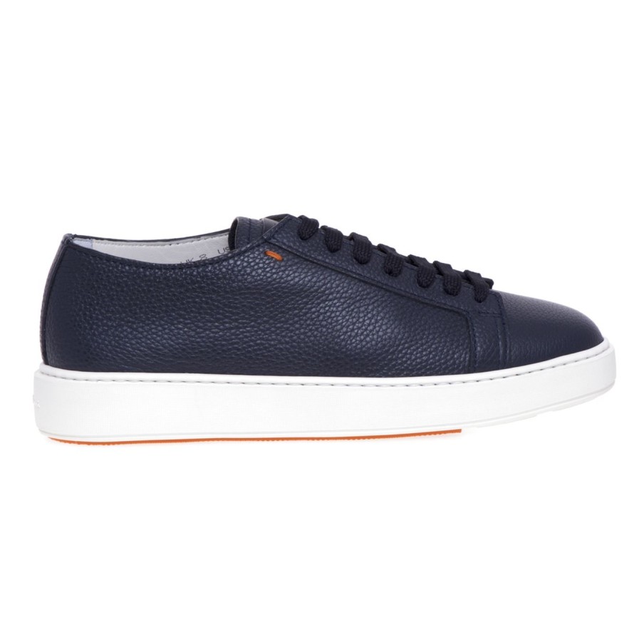 Uomo Santoni Sneakers | Sneaker Santoni In Pelle Martellatablu