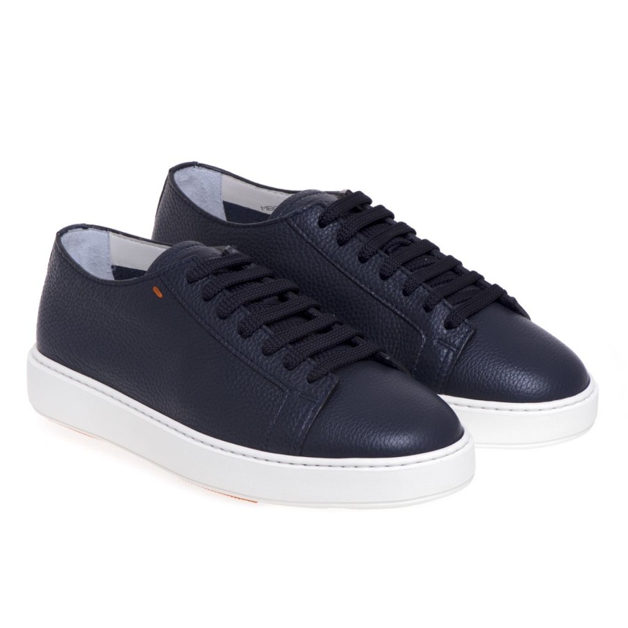 Uomo Santoni Sneakers | Sneaker Santoni In Pelle Martellatablu