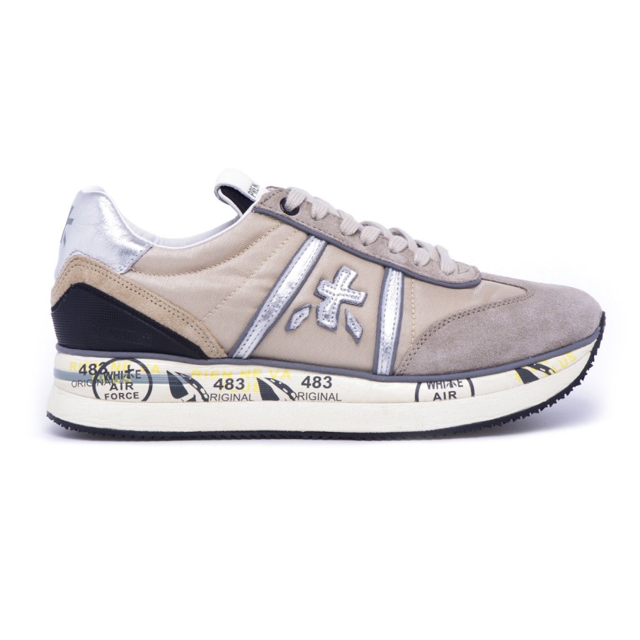 Donna Premiata Sneakers | Sneaker Premiata Conny In Camoscio E Tessutogrigio Perla