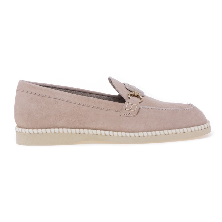 Donna Hogan Polacchi | Mocassino Hogan H642 In Camoscio Con Morsetto Beige