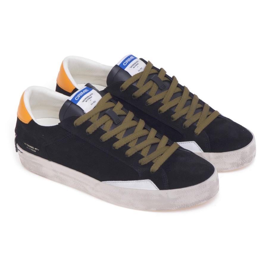 Uomo Crime London Sneakers | Sneaker Crime London "Distressed" In Camoscio Nero