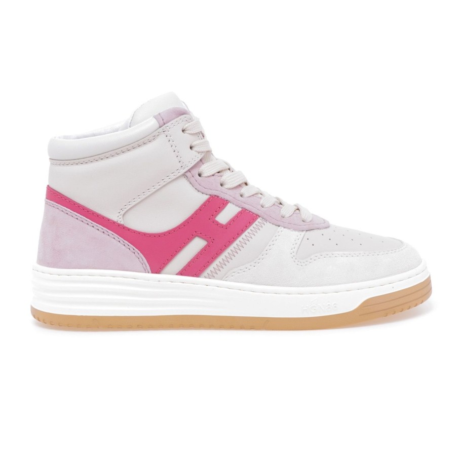 Donna Hogan Sneakers | Sneaker Hogan H630 Basket In Pelle E Camoscio Burro - Fuxia