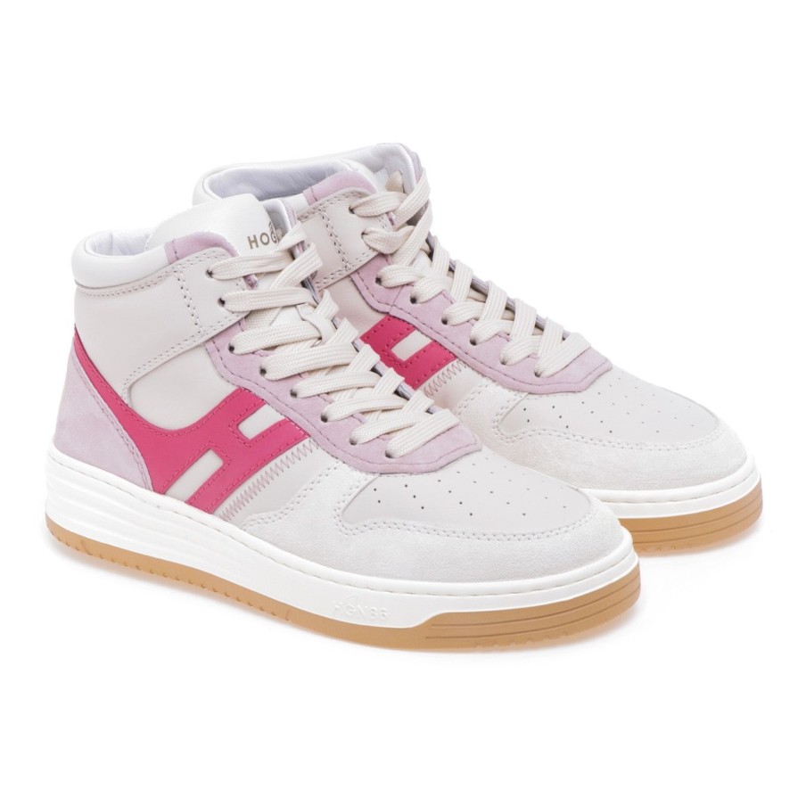 Donna Hogan Sneakers | Sneaker Hogan H630 Basket In Pelle E Camoscio Burro - Fuxia