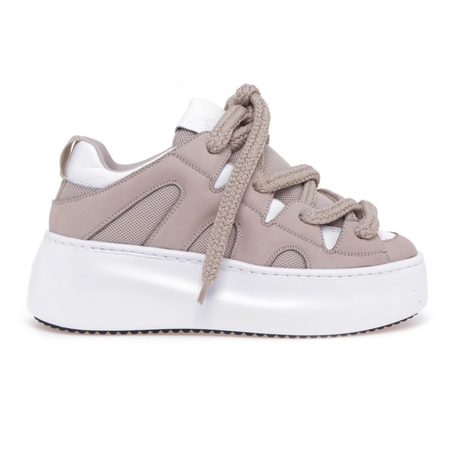 Donna Vic Matie' Sneakers | Sneaker Vic Matie In Nabuck E Tessuto Con Maxi Laccio Beige