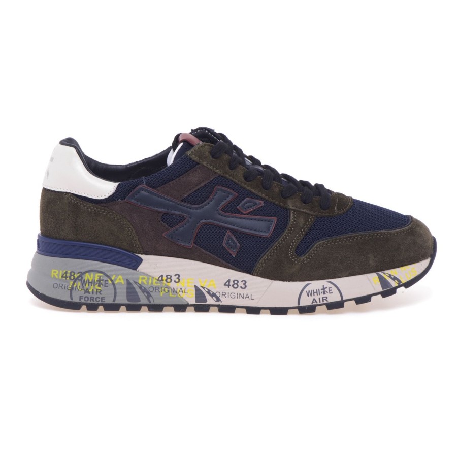 Uomo Premiata Sneakers | Sneaker Premiata Mick In Camoscio E Tessuto Verde Militare / Blu