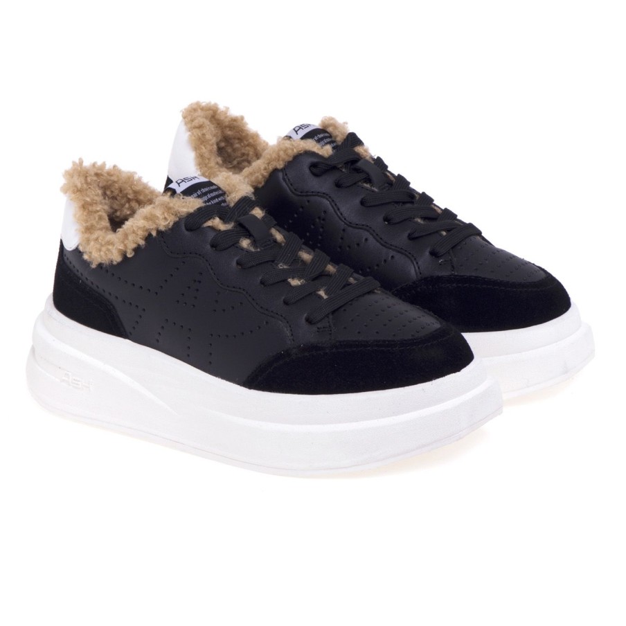 Donna Ash Sneakers | Sneaker Ash In Pelle E Camoscio Con Maxi Platformnero