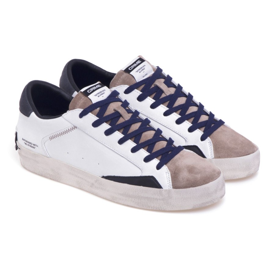 Uomo Crime London Sneakers | Sneaker Crime London "Distressed" In Pellebianco