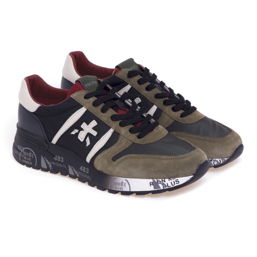 Uomo Premiata Sneakers | Sneaker Premiata Lander In Camoscio E Tessuto Nero - Verde