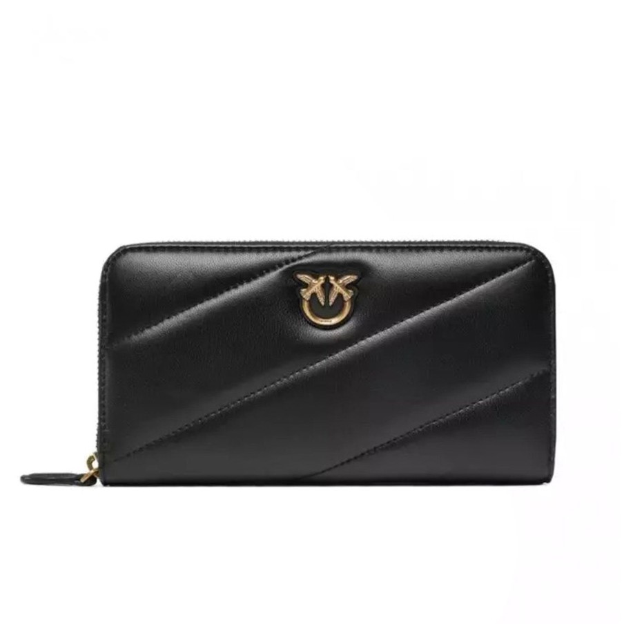 Donna Pinko Portafoglio | Portafoglio Zip Around Pinko In Pelle Matelasse Black