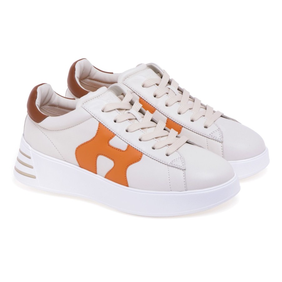 Donna Hogan Sneakers | Sneaker Hogan Rebel In Pelle Burro - Arancio