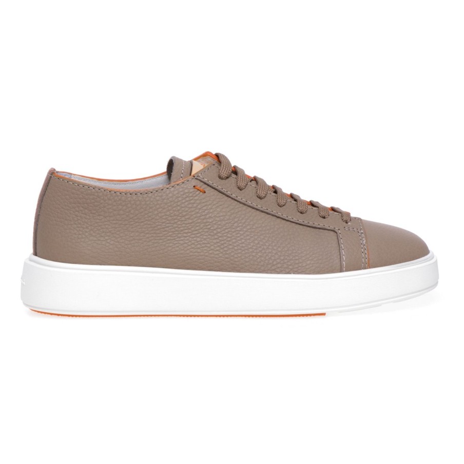 Uomo Santoni Sneakers | Sneaker In Pelle Martellata Con Piping Aranciofango