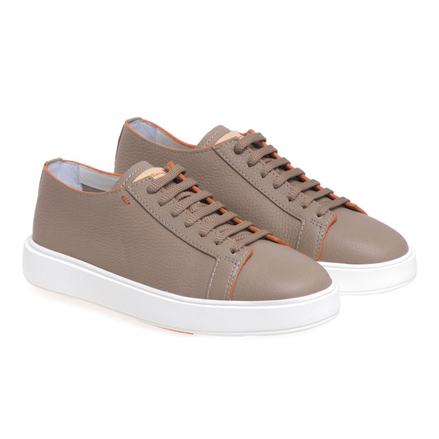 Uomo Santoni Sneakers | Sneaker In Pelle Martellata Con Piping Aranciofango