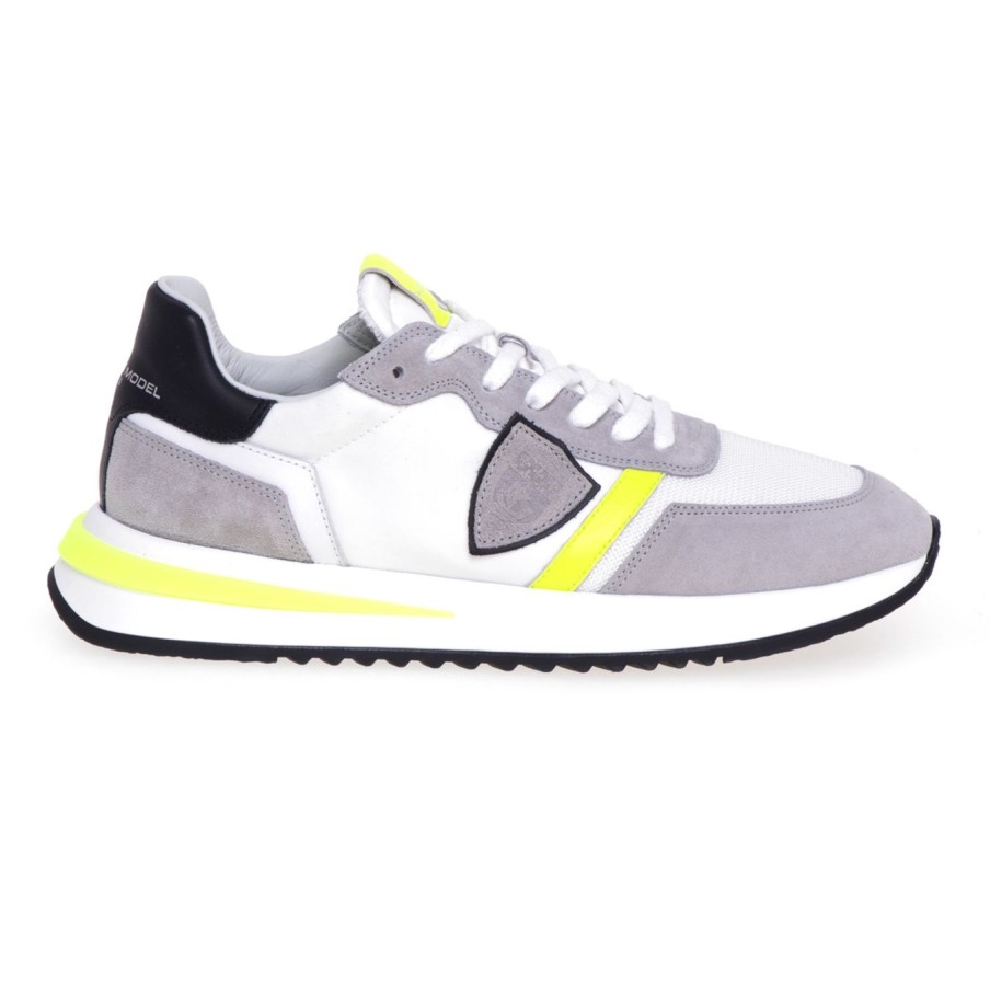 Uomo Philippe Model Sneakers | Sneaker Philippe Model Tropez 2.1 In Camoscio E Tessuto Bianco - Grigio