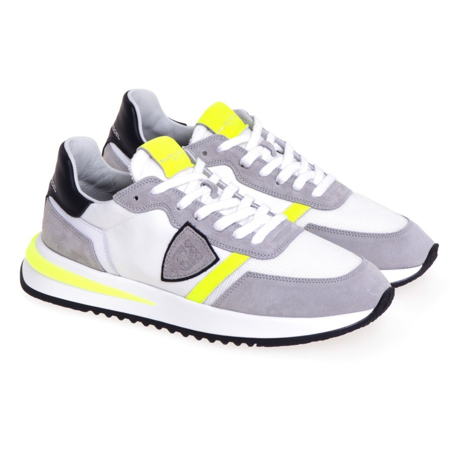 Uomo Philippe Model Sneakers | Sneaker Philippe Model Tropez 2.1 In Camoscio E Tessuto Bianco - Grigio