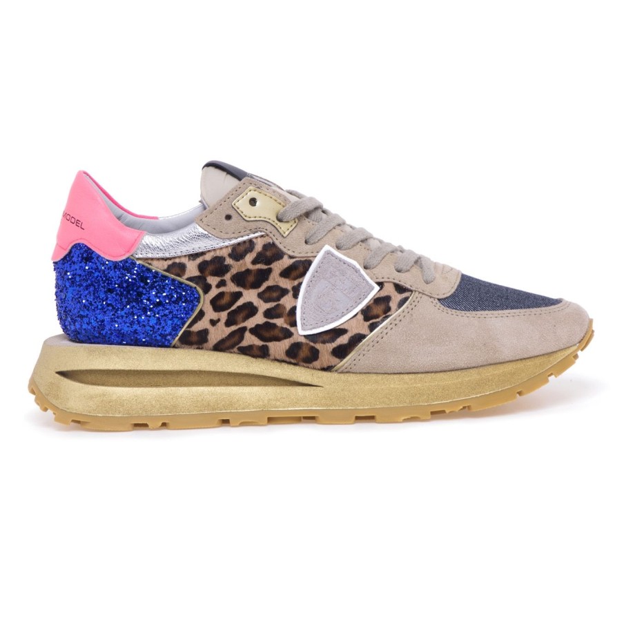 Donna Philippe Model Sneakers | Sneaker Philippe Model Tropez Haute Con Inserti In Cavallino E Glitterbeige