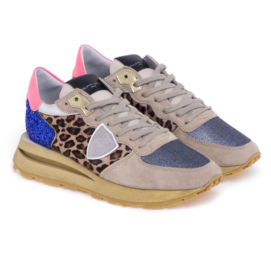 Donna Philippe Model Sneakers | Sneaker Philippe Model Tropez Haute Con Inserti In Cavallino E Glitterbeige