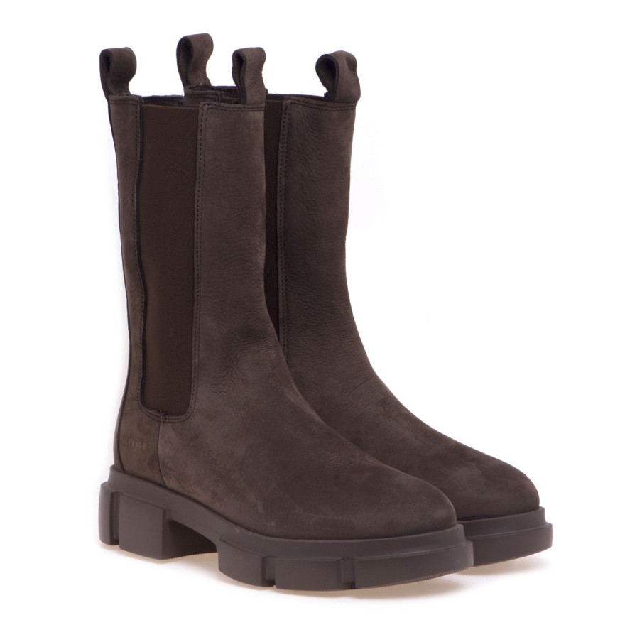 Donna Copenhagen Tronchetti | Chelsea Boot Copenhagen In Nabuck Con Gambale Alto Chocolate