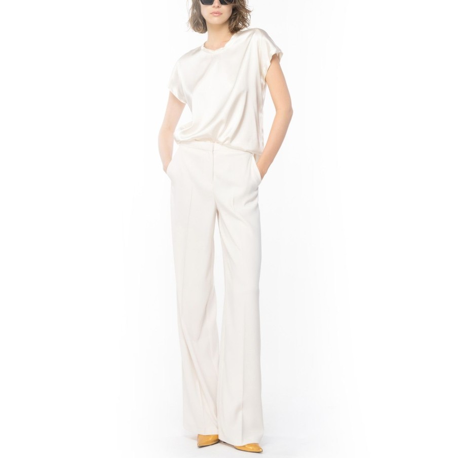 Donna Pinko Pantaloni | Pantalone A Palazzo Pinko In Tessuto Stretch Pergamena