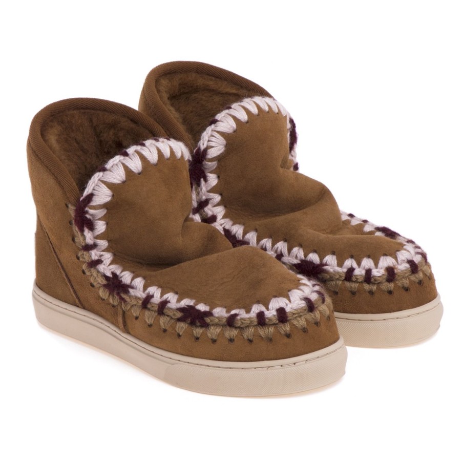 Donna Mou Tronchetti | Stivaletto Mou Eskimo Sneaker Overstitching In Suedecognac