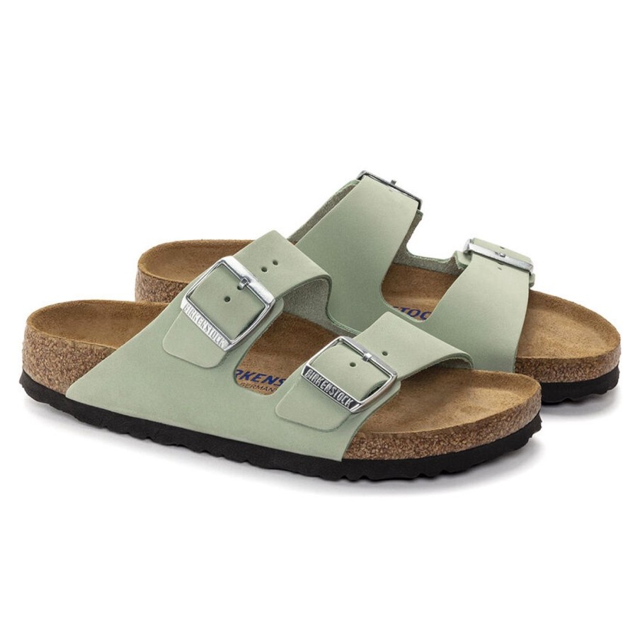 Donna Birkenstock Ciabatte E Sabot | Ciabatta Birkenstock Arizona In Pelle Con Plantare Soft Salvia