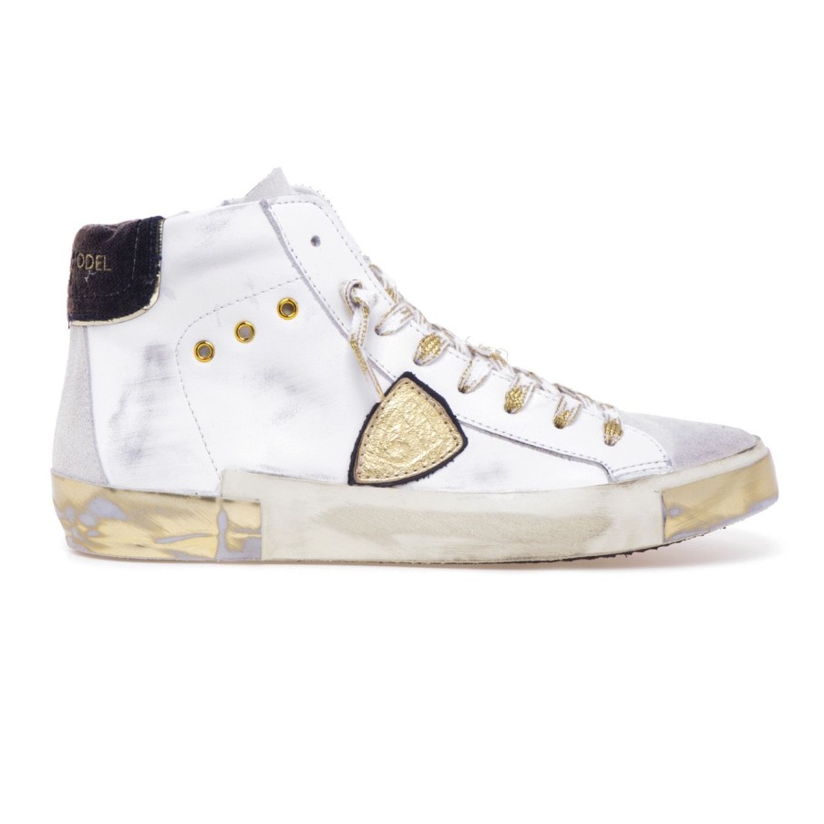 Donna Philippe Model Sneakers | Sneaker Philippe Model Paris High In Pellebianco - Oro