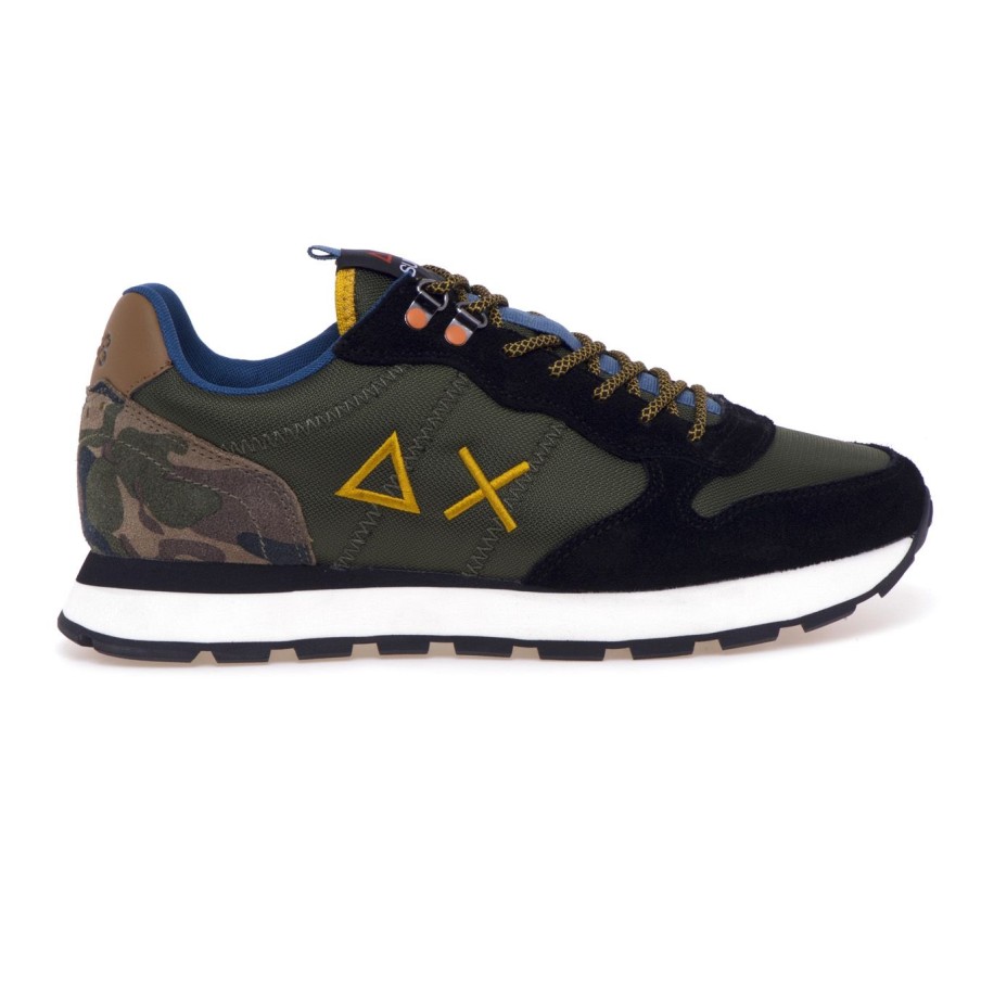 Uomo Sun 68 Sneakers | Sneaker Sun68 Tom Goes Camping In Camoscio E Tessuto Militare Scuro