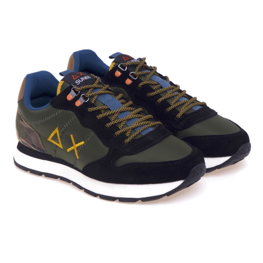 Uomo Sun 68 Sneakers | Sneaker Sun68 Tom Goes Camping In Camoscio E Tessuto Militare Scuro