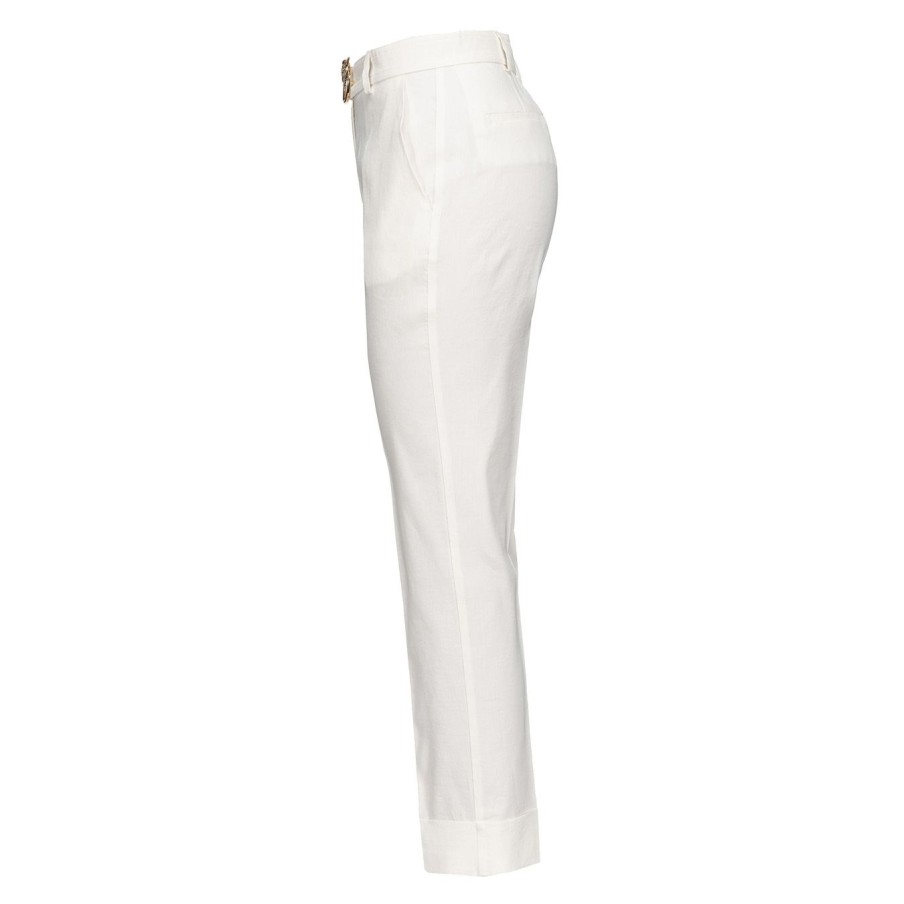 Donna Pinko Pantaloni | Pantalone Pinko In Lino Stretch Con Cintura Love Birds White