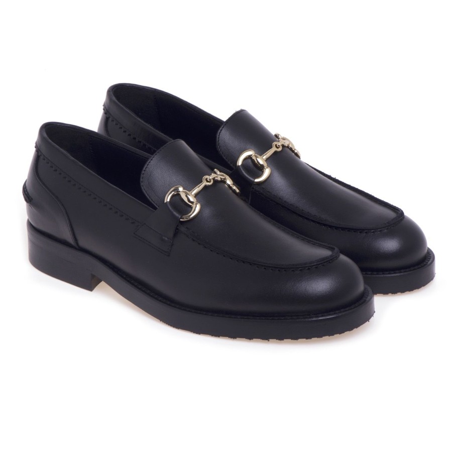 Donna Anna F. Mocassini E Ballerine | Mocassino Anna F. In Pelle Con Morsettonero Nero