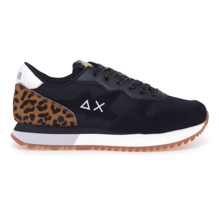 Donna Sun 68 Sneakers | Sneaker Sun68 Stargirl Animal In Camoscio E Tessuto Con Inserto In Cavallino Nero - Argento