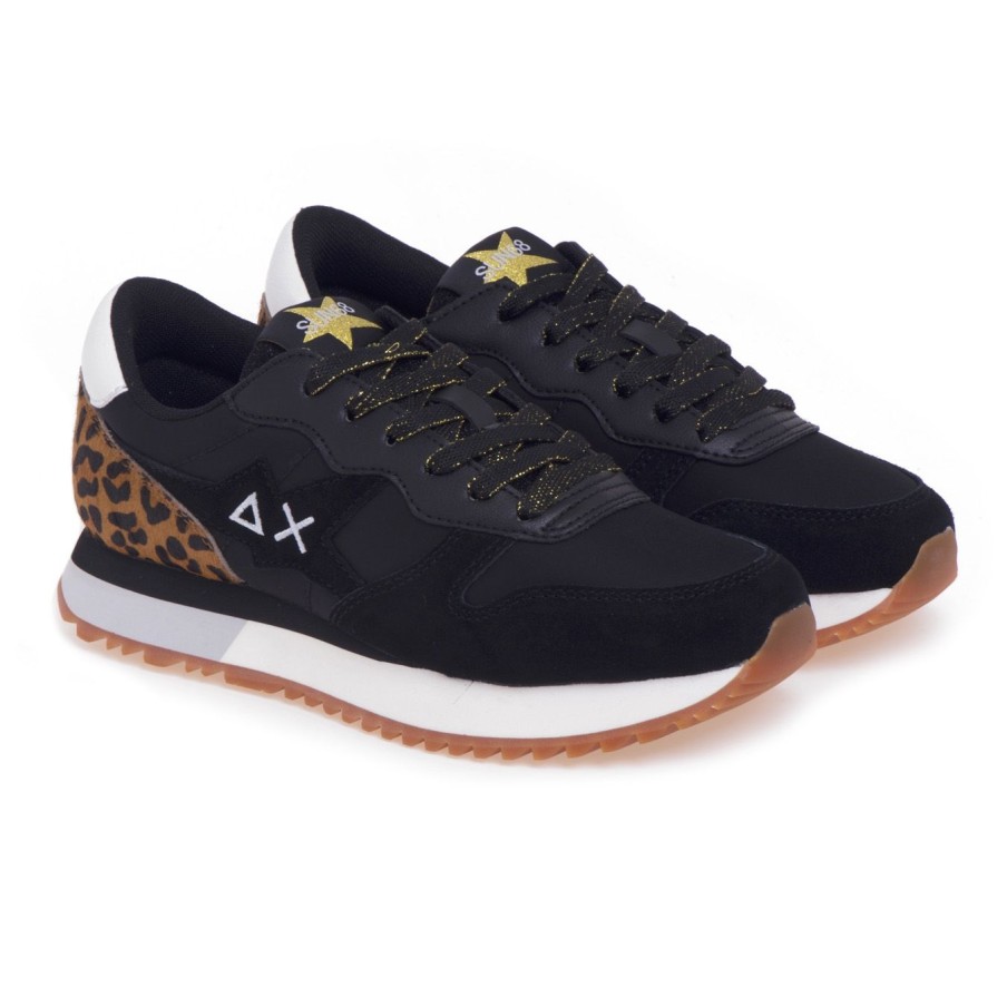 Donna Sun 68 Sneakers | Sneaker Sun68 Stargirl Animal In Camoscio E Tessuto Con Inserto In Cavallino Nero - Argento