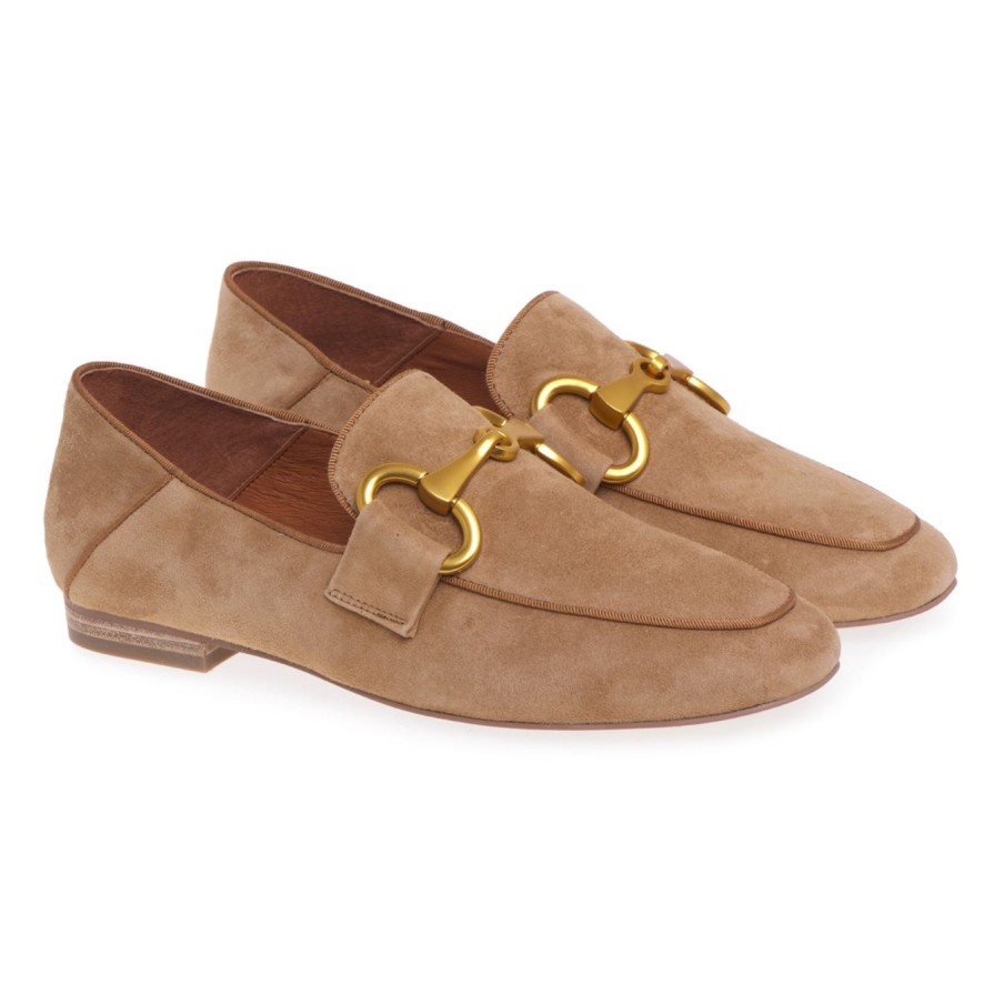 Donna Bibi Lou Mocassini E Ballerine | Mocassino Bibi Lou In Camoscio Con Morsetto Camel