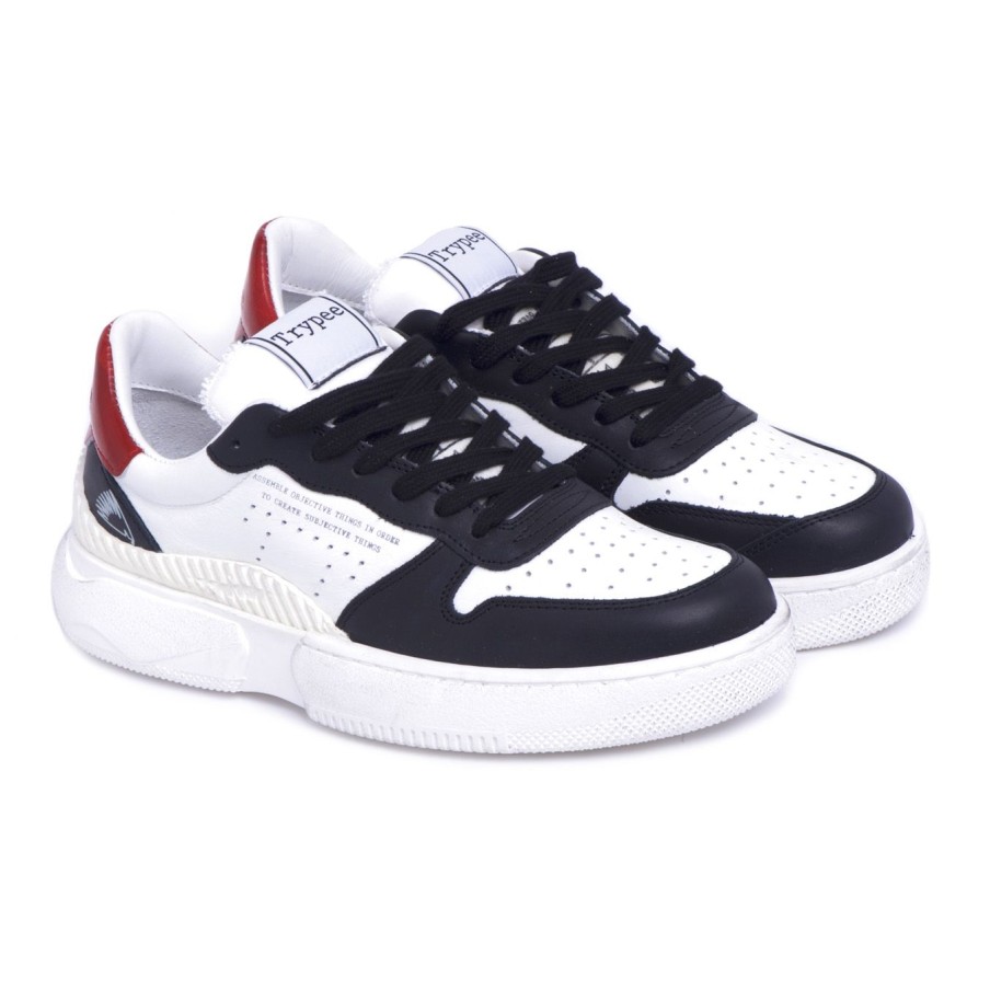 Uomo Trypee Sneakers | Sneaker In Pelle Trypee Bianco - Nero