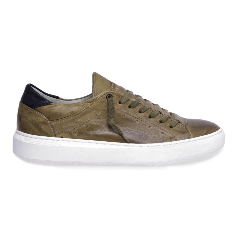 Uomo Pawelk's Sneakers | Sneaker Pawelk'S In Pelle Con Lacci Semicoperti Militare