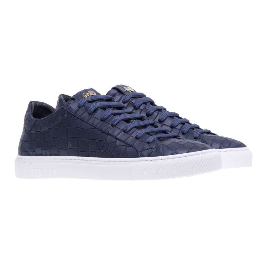 Uomo Hide & Jack Sneakers | Sneaker Hide & Jack In Pelle Ingrassata Con Stampa Cocco Blu