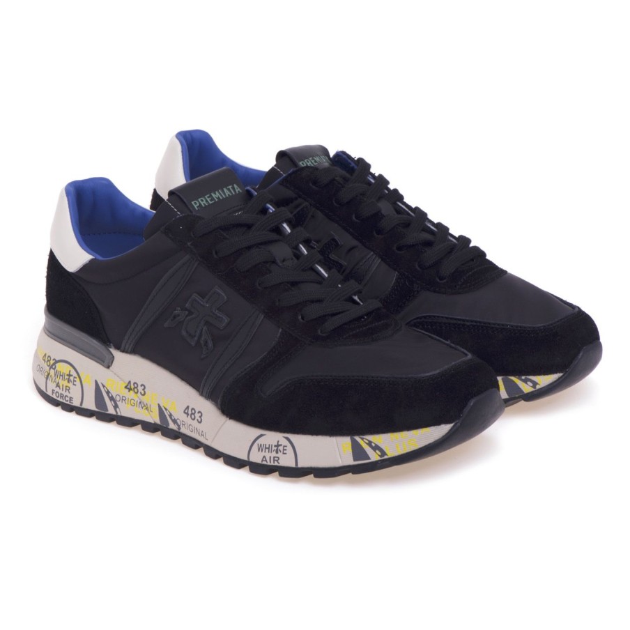 Uomo Premiata Sneakers | Sneaker Premiata Lander In Camoscio E Tessuto Nero