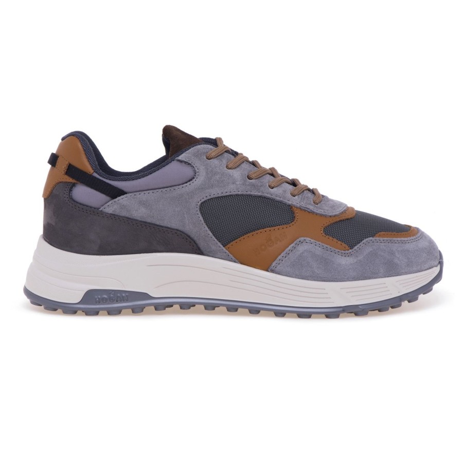 Uomo Hogan Sneakers | Sneaker Hogan Hyperlight In Camoscio E Tessuto Grigio