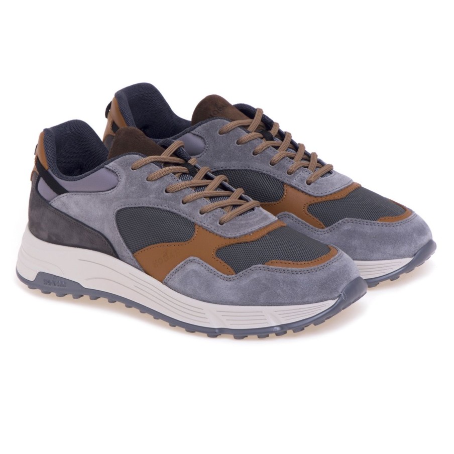 Uomo Hogan Sneakers | Sneaker Hogan Hyperlight In Camoscio E Tessuto Grigio