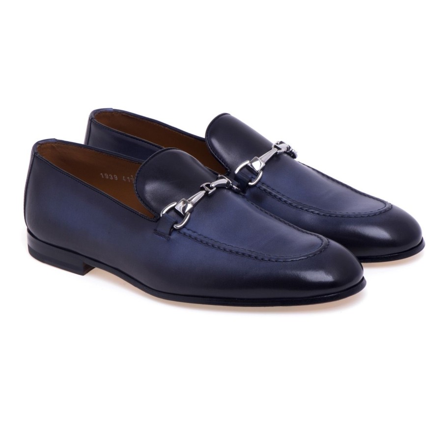 Uomo Doucal's Mocassini | Mocassino Doucal'S In Pelle Deco Con Morsetto In Metallo Blu