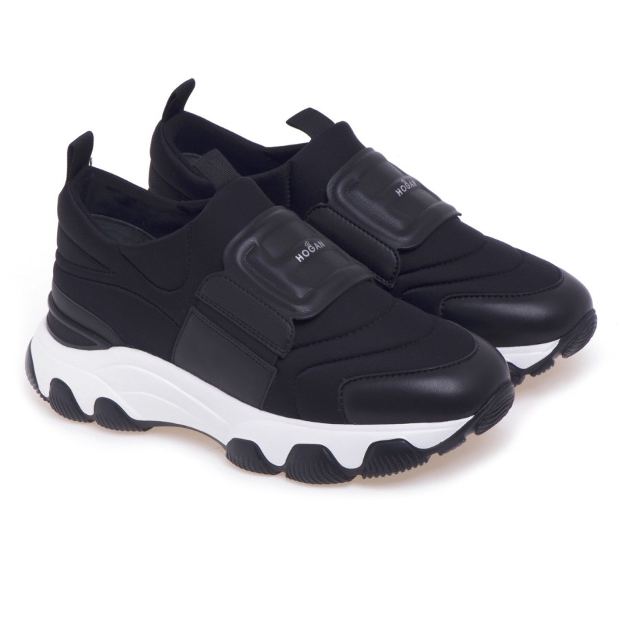 Donna Hogan Sneakers | Sneaker Hogan Hyperactive Slip-On In Pelle E Tessuto Nero