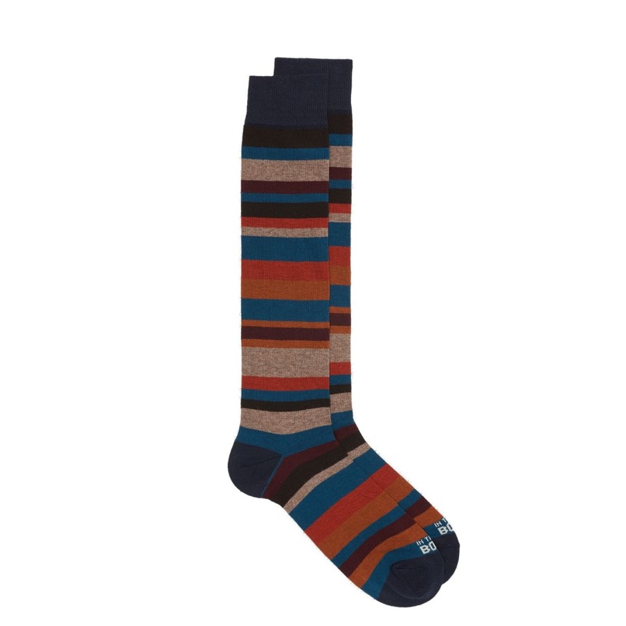 Uomo In The Box Calze | Calze Lunghe In The Box Con Motivo Stripe Multicolor Ottanio - Multicolor