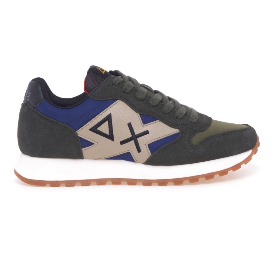 Uomo Sun 68 Sneakers | Sneaker Sun68 Jaki Bicolor In Camoscio E Tessuto Con Maxi Logo In Pellenavy Blue - Militare Scuro