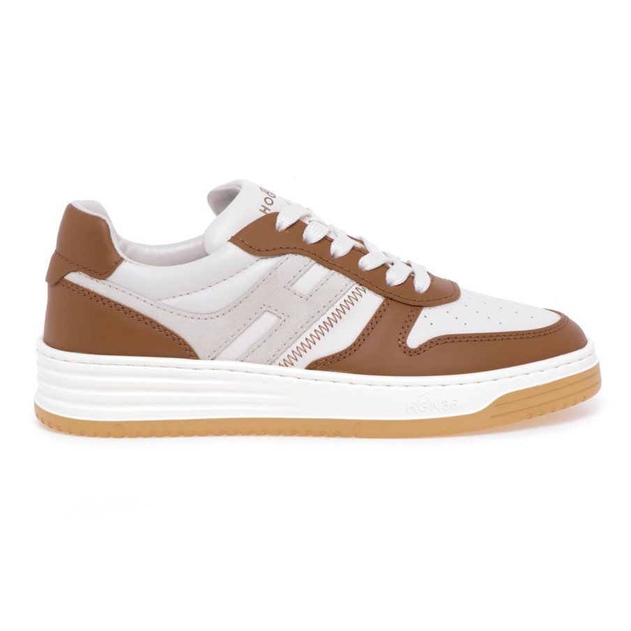 Donna Hogan Sneakers | Sneaker Hogan H630 Basket In Pelle E Camoscio Bianco - Cuoio