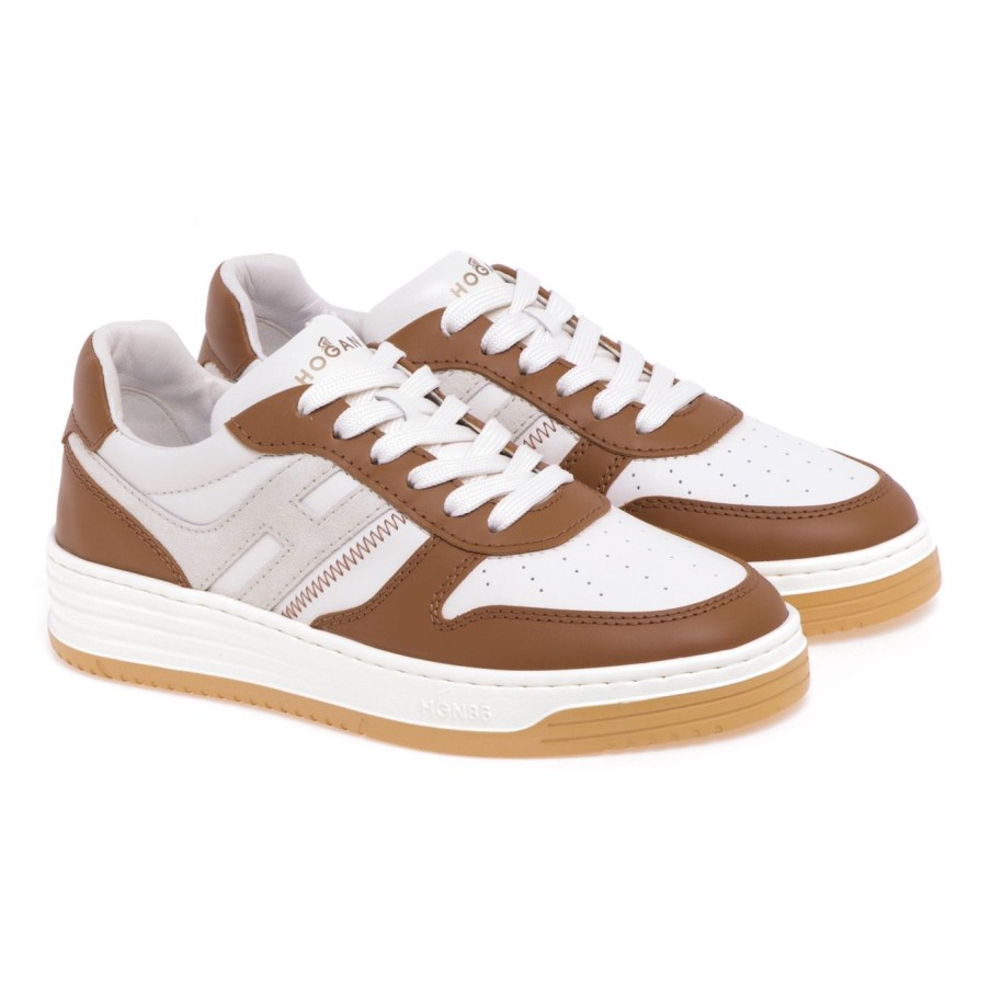 Donna Hogan Sneakers | Sneaker Hogan H630 Basket In Pelle E Camoscio Bianco - Cuoio