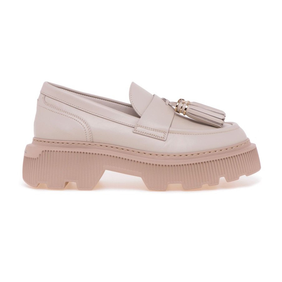 Donna Santoni Mocassini E Ballerine | Mocassino Santoni In Pelle Con Nappinebeige