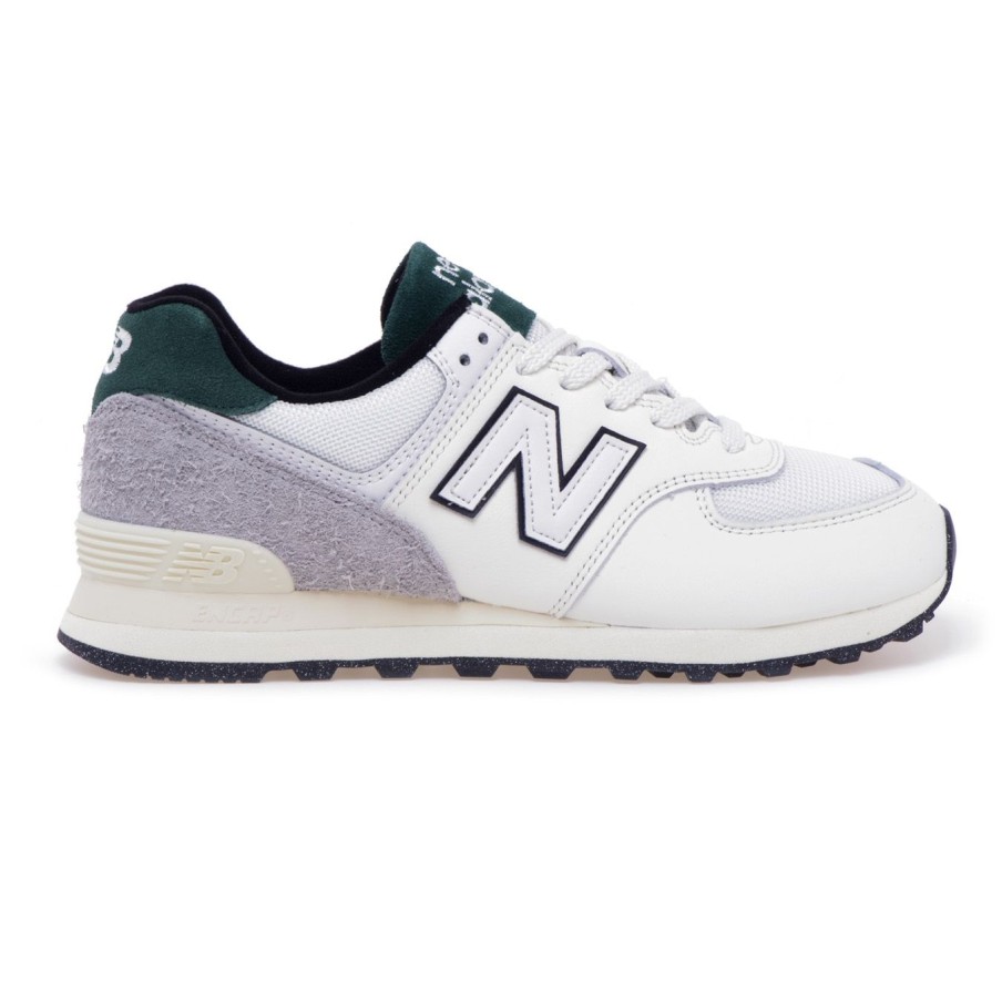 Uomo New Balance Sneakers | Sneaker New Balance 574 In Pelle E Tessuto Bianco